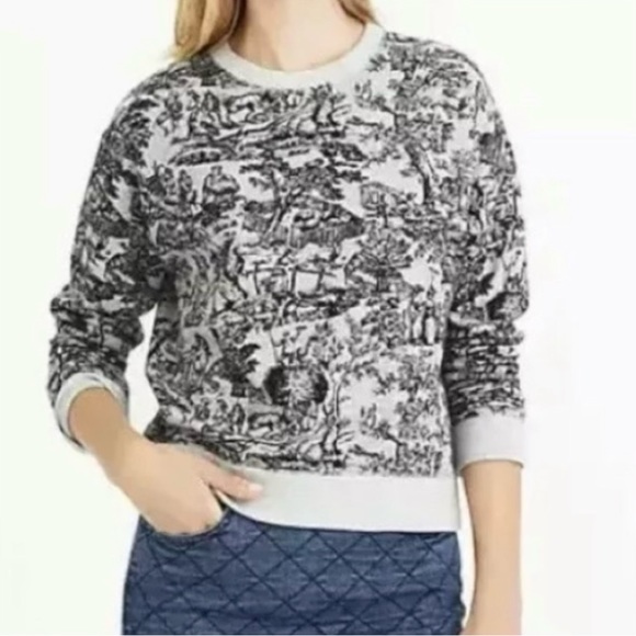 J. CREW Cropped Sweatshirt in French Toile Print - Picture 2 of 6